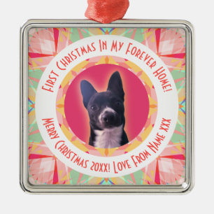 Custom First Christmas Star Modern Winter Red Pink Metal Tree Decoration