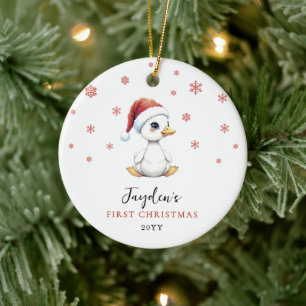 Custom First Christmas Watercolor Baby Goose Duck Ceramic Tree Decoration