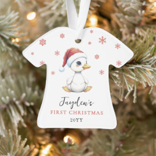 Custom First Christmas Watercolor Baby Goose Duck Ornament