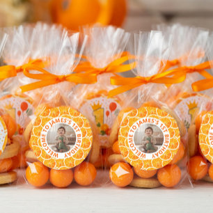 Custom First Citrus Birthday Photo Classic Round Sticker