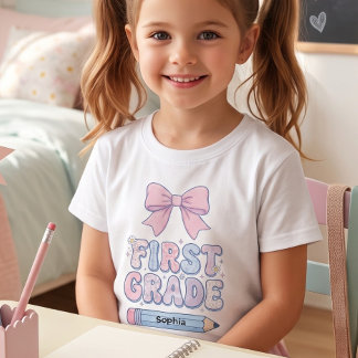 Custom First Day of 1st Grade Pink Coquette Bow T-Shirt