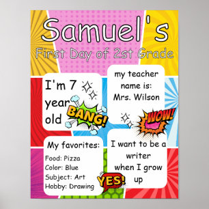 Custom First Day Of School, Comic Back to School Poster