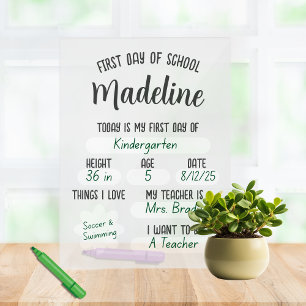 Custom First Day of School Fill In  Acrylic Sign