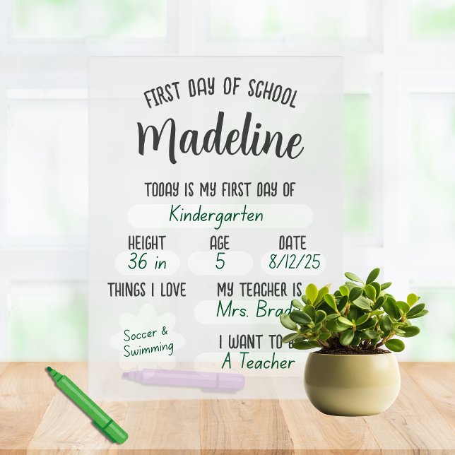 Custom First Day of School Fill In  Acrylic Sign (Reuse this custom, cute first day of school acrylic sign for years to come! )
