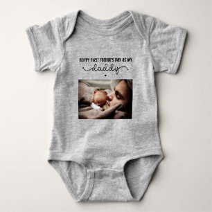 Custom First Father's Day Cute Minimalist Photo Baby Bodysuit
