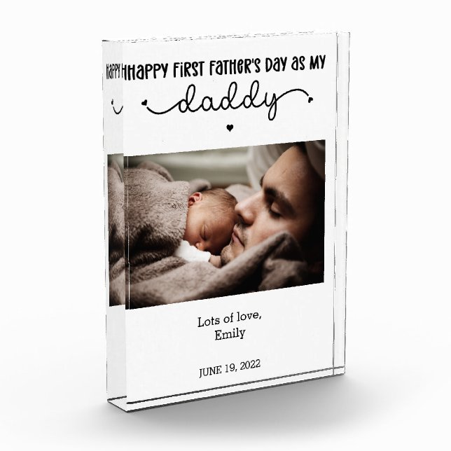 Custom First Father's Day Cute Minimalist Photo Block (Left)