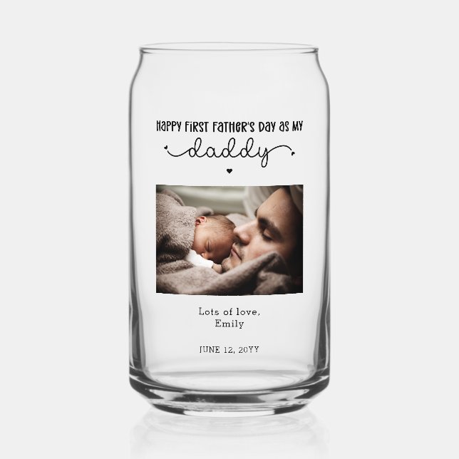 Custom First Father's Day Cute Minimalist Photo Can Glass (Front)