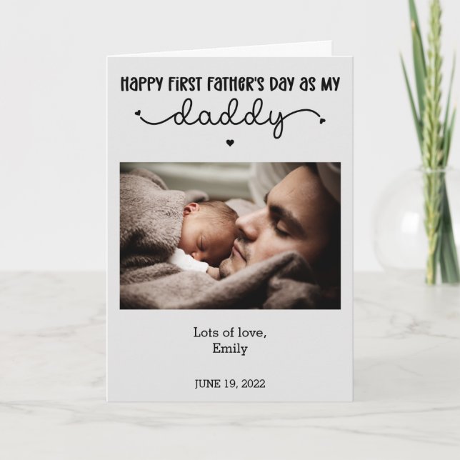 Custom First Father's Day Cute Minimalist Photo Card (Front)