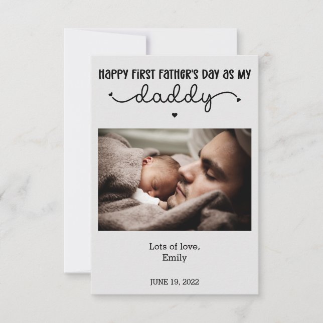 Custom First Father's Day Cute Minimalist Photo Card (Front)