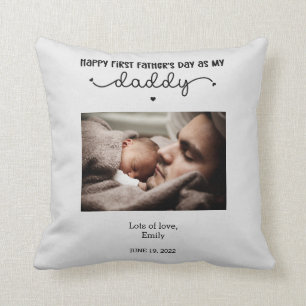 Custom First Father's Day Cute Minimalist Photo Cushion