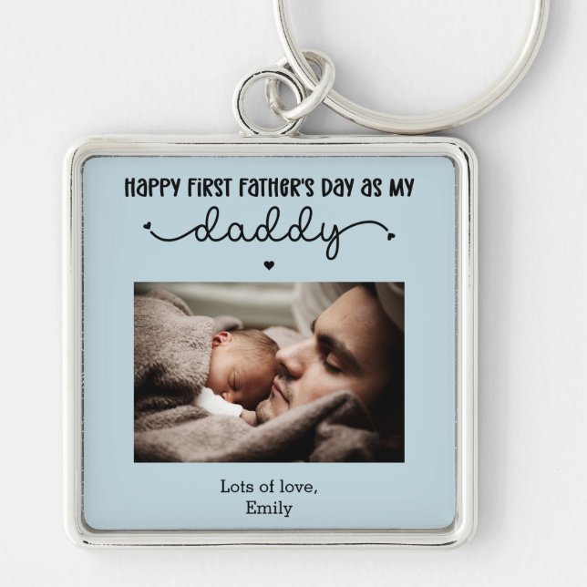 Custom First Father's Day Cute Minimalist Photo Key Ring (Front)