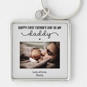 Custom First Father's Day Cute Minimalist Photo Key Ring