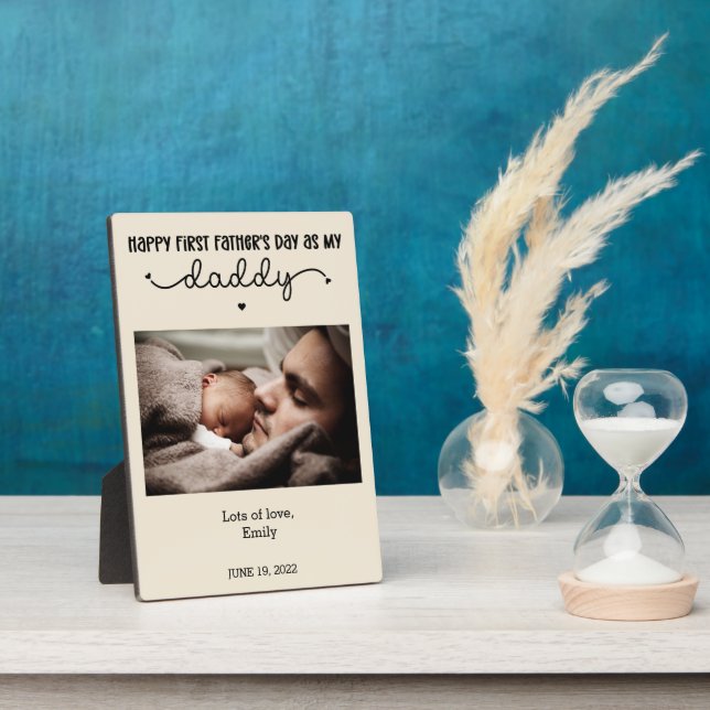 Custom First Father's Day Cute Minimalist Photo Plaque (Side)
