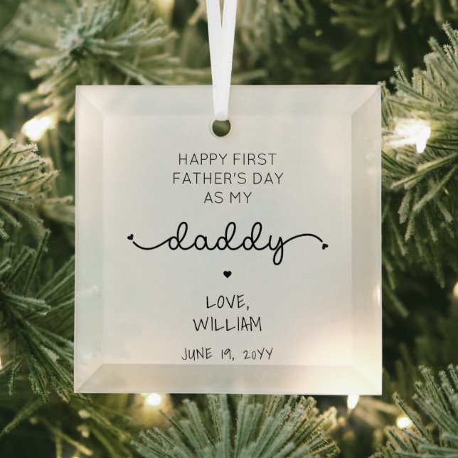 Custom First Father's Day New Daddy Keepsake Gift Glass Tree Decoration (Insitu)