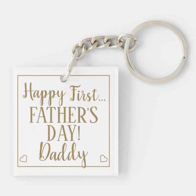 Custom First Fathers Day Photo Daddy Key Ring (Back)