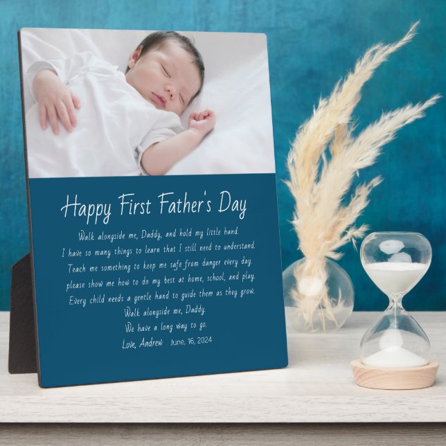 Custom First Father's Day Photo Plaque with Easel  (Side)