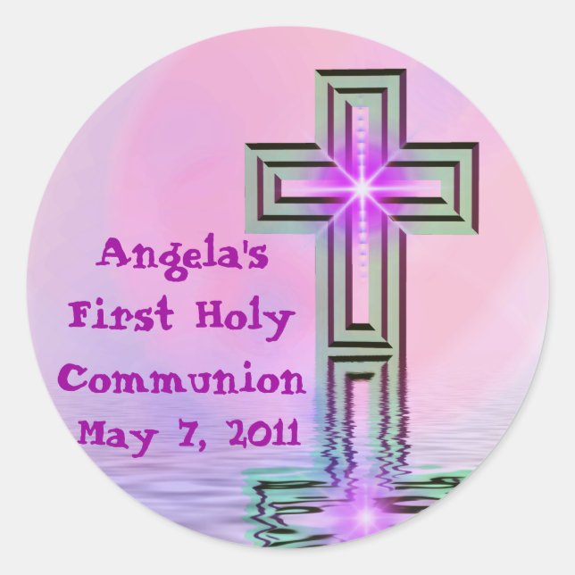 Custom First Holy Communion Classic Round Sticker (Front)