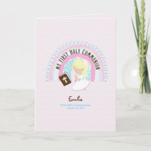 Custom First Holy Communion Cute Blonde Hair Girl  Thank You Card