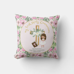 Custom First Holy Communion Cute Brown Hair Girl Cushion