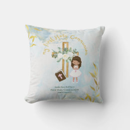 Custom First Holy Communion Cute Brown Hair Girl Cushion