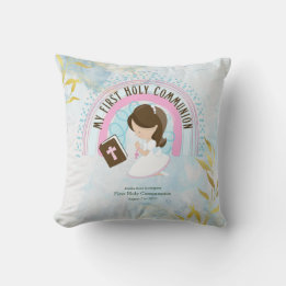Custom First Holy Communion Cute Brown Hair Girl Cushion