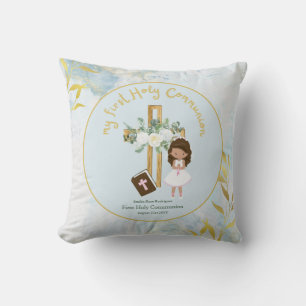 Custom First Holy Communion Cute Brown Hair Girl Cushion