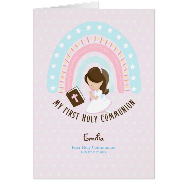 Custom First Holy Communion Cute Brown Hair Girl T (Front)