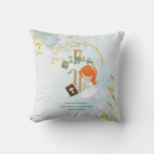 Custom First Holy Communion Cute Red Hair Girl Cushion