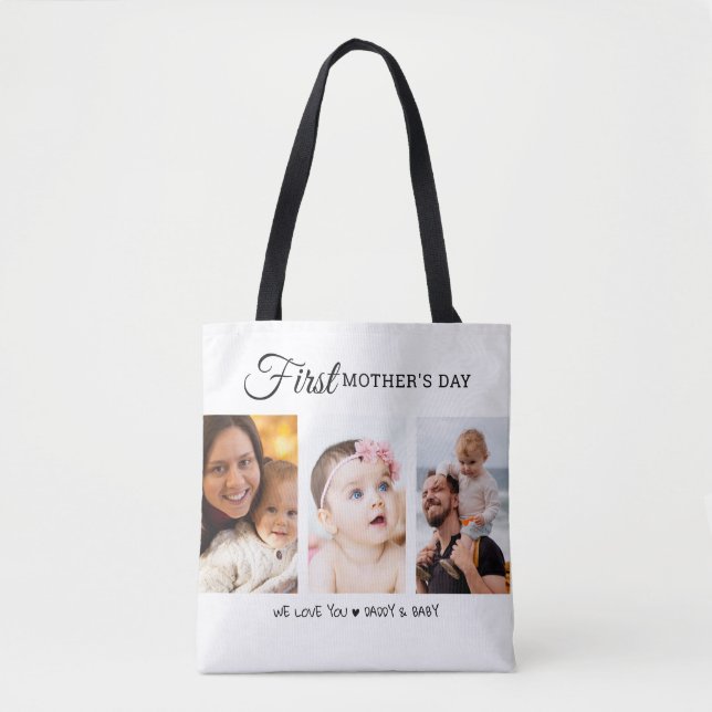 Custom First Mother’s Day Photo Collage New Mum Tote Bag (Front)