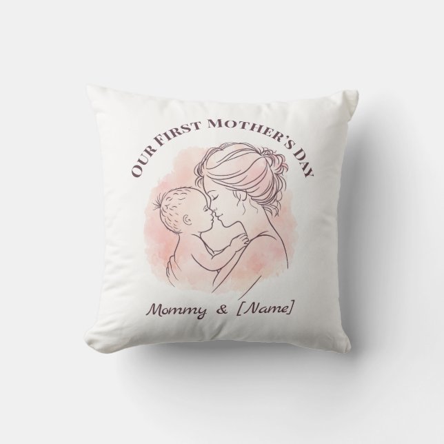 Custom First Mother’s Day Throw Pillow for New Mum (Front)