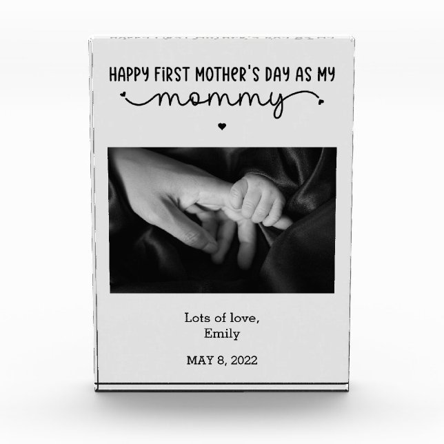 Custom First Mother's Day Cute Minimalist Photo Block (Front)