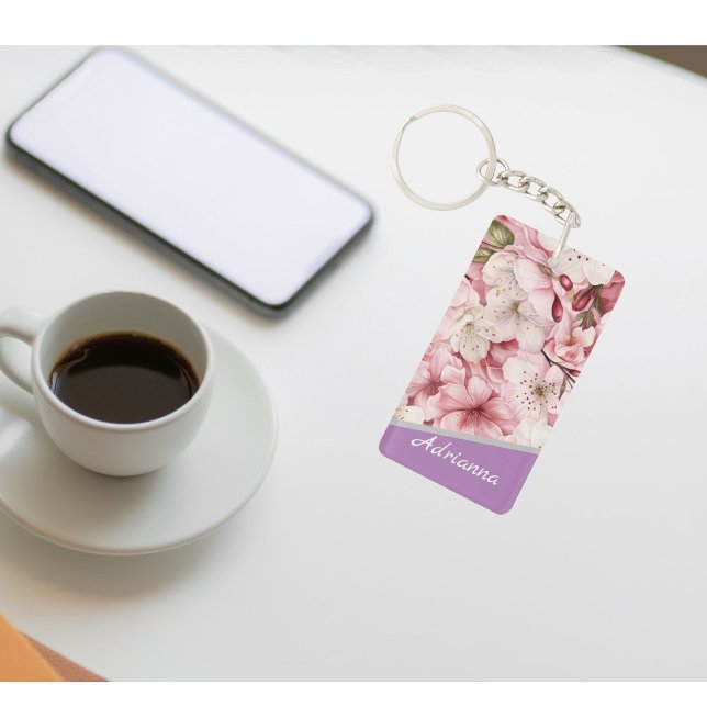 Custom First Name Chic Cherry Blossom Pink Key Ring (Creator Uploaded)