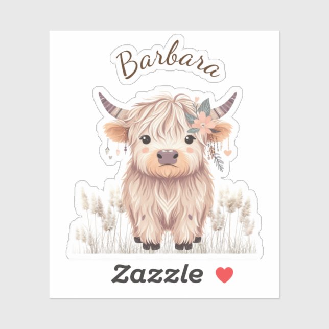 Custom First Name Cute Modern Boho Highland Cow (Sheet)