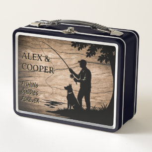 Custom Fisherman and Dog Fishing Box Gift for Dad
