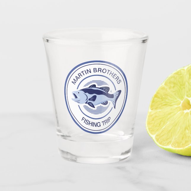 Custom Fisherman Blue Bass Fish Shot Glass (Front)