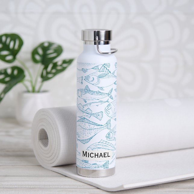 Custom Fisherman Fishes Pattern Water Bottle (Yoga)