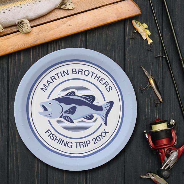 Custom Fisherman Party Blue Bass Fish Paper Plate (Creator Uploaded)
