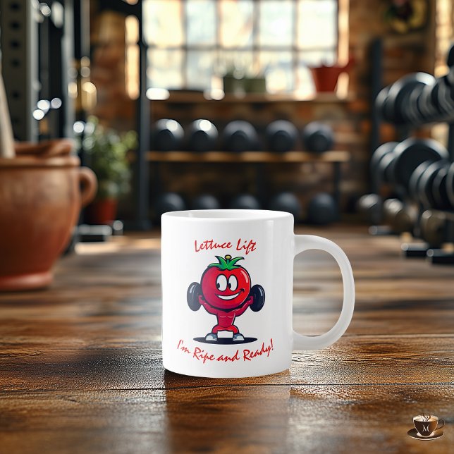 Custom Fitness Quirky Tomato Lifting Weights  Large Coffee Mug (Creator Uploaded)