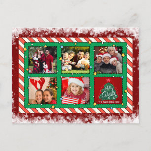 Custom Five Photo Christmas  Holiday Postcard
