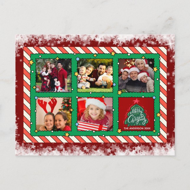 Custom Five Photo Christmas  Holiday Postcard (Front)