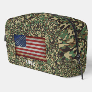 Custom Flag Camouflage Green Personalised Name Dopp Kit