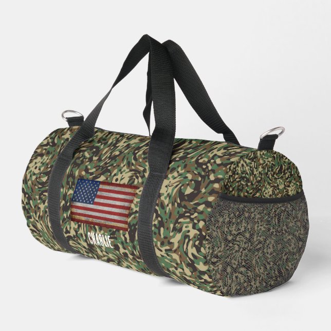 Custom Flag Camouflage Green Personalised Name Duffle Bag (Right Corner)