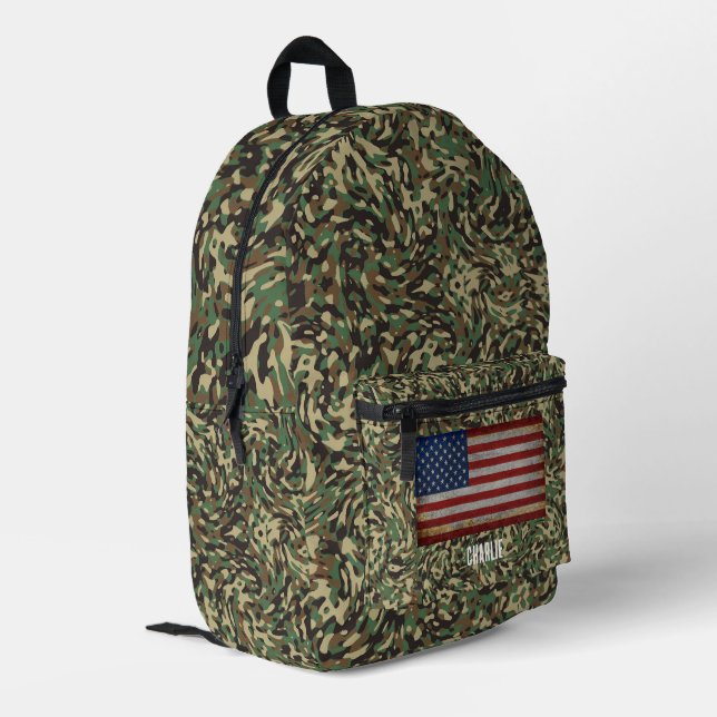 Custom Flag Camouflage Green Personalised Name Printed Backpack (Back Corner Left)