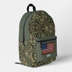 Custom Flag Camouflage Green Personalised Name Printed Backpack