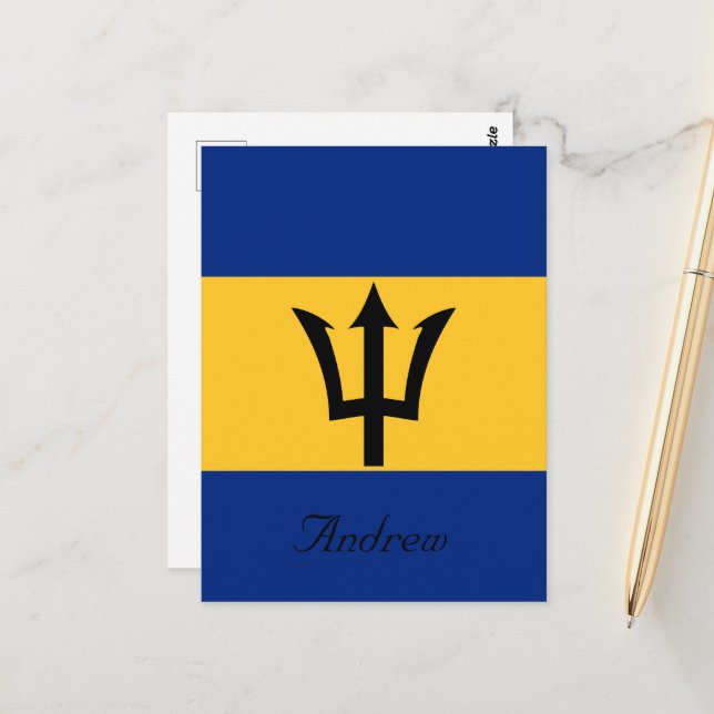 Custom Flag of Barbados Trident of Neptune Postcard (Front/Back In Situ)