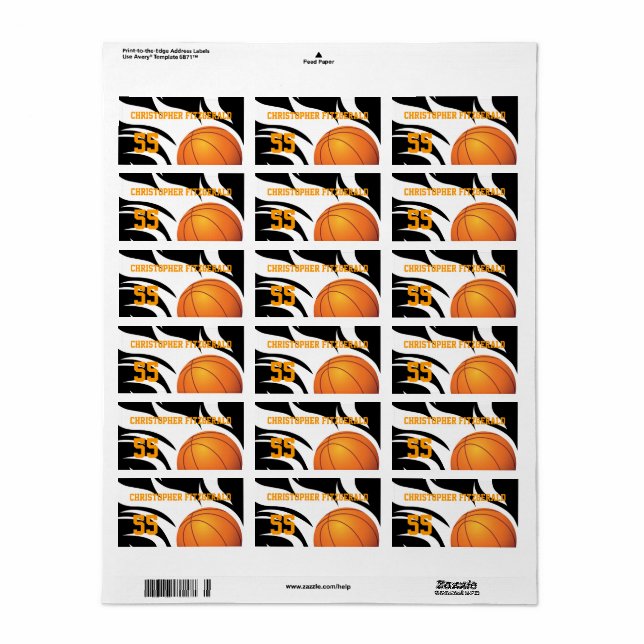 Custom Flaming Basketball Black and White Label (Full Sheet)