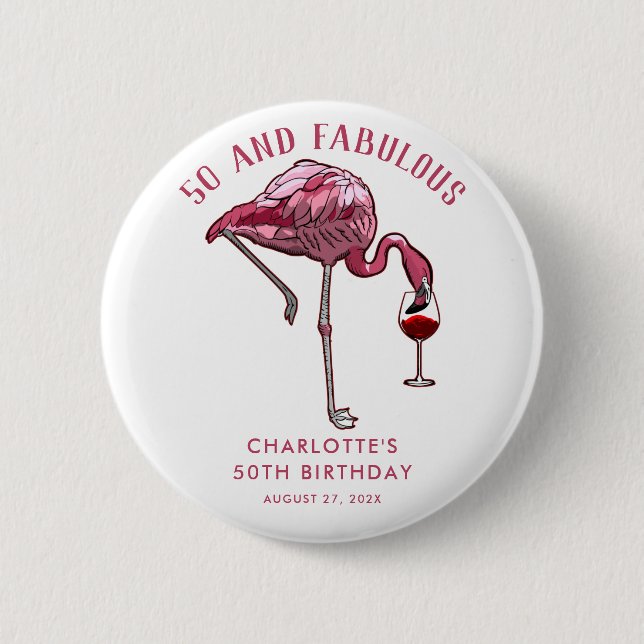 Custom Flamingo 50th Birthday Novelty Swag 6 Cm Round Badge (Front)