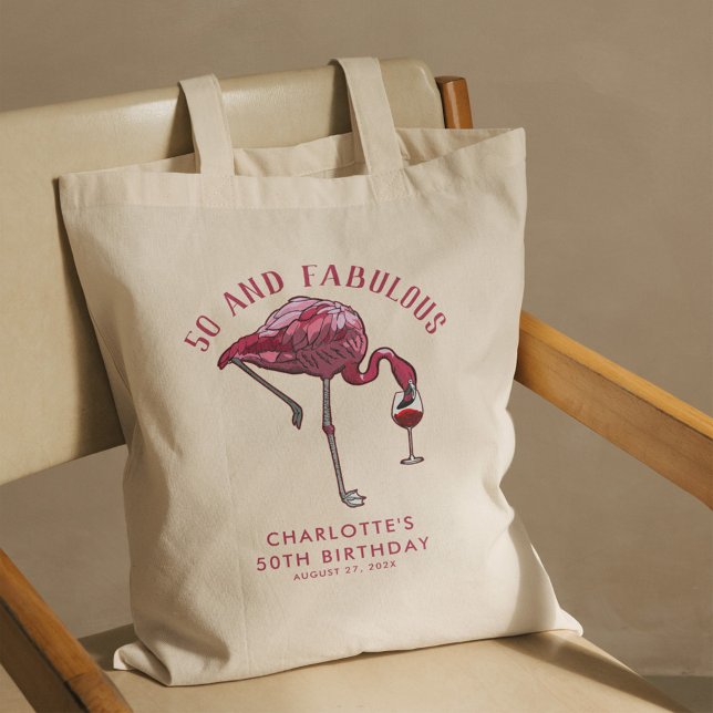 Custom Flamingo 50th Birthday Novelty Swag Tote Bag (Flamingo 50 and fabulous Birthday Swag Tote Bag)