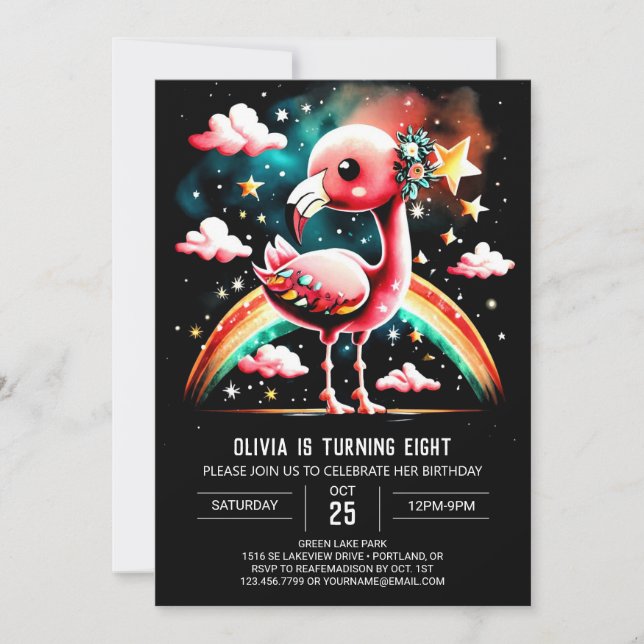 Custom Flamingo Elegant Birthday Invitation (Front)
