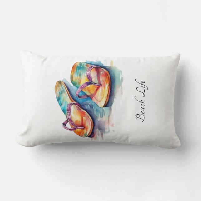 Custom Flip Flop Beach House Welcome Lumbar Cushion (Front)